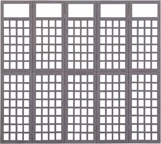 Berkfield Home 5-Panel Trellis Room Divider in Grey Solid Wood, W/H: 201.5 x 180 cm