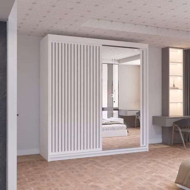 Sliding Wardrobes 4 u Modern White Freestanding Sliding Door Wardrobe, Width: 203 cm