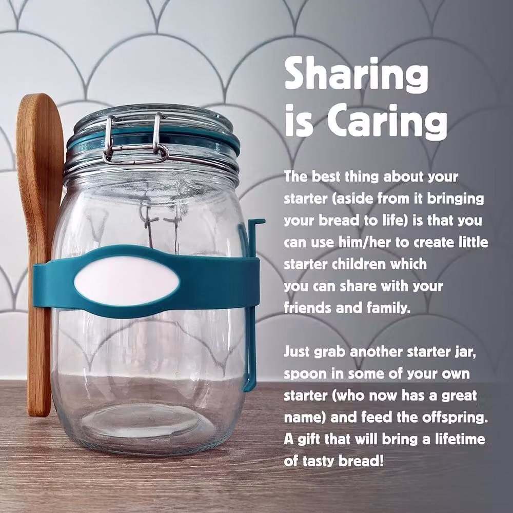Kikkerland Sourdough Starter Kit in Turquoise Glass with Clamp – 3