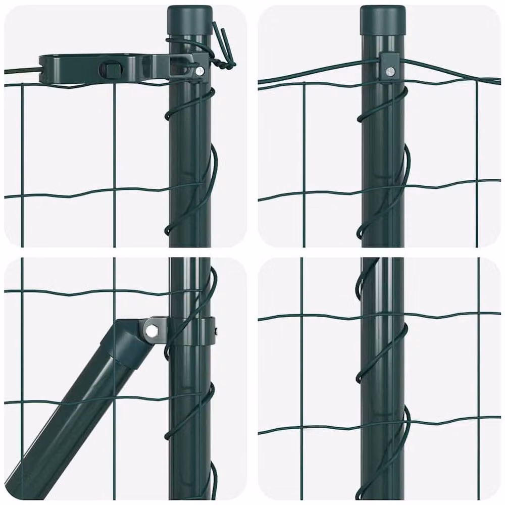 Berkfield Home Euro Fence with 7 Flanged Posts, Galvanised Steel, Green, W: 10 m, H: 0.4 m – 7