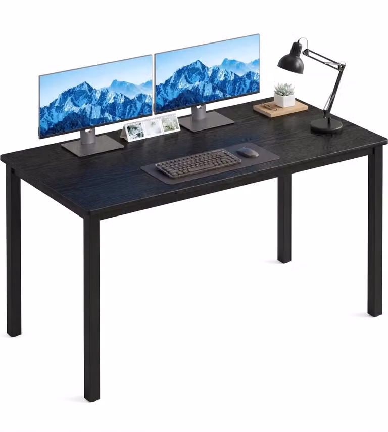 DHS Modern Black Computer Desk with Wood Top, W: 120 cm, D: 50 cm