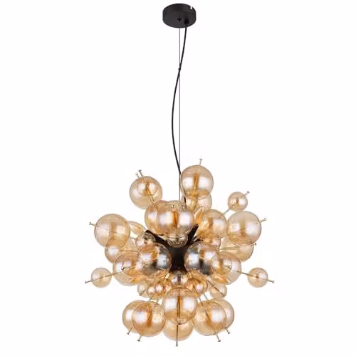 Globo Lighting Udo Globe Pendant Light with Amber Glass Spheres in Black and Gold/Brass, Diameter: 55 cm – 1