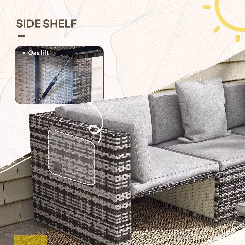 ERGOVEXA Seven-Piece Rattan Patio Furniture Set with Cushions in Mixed-grey – 4