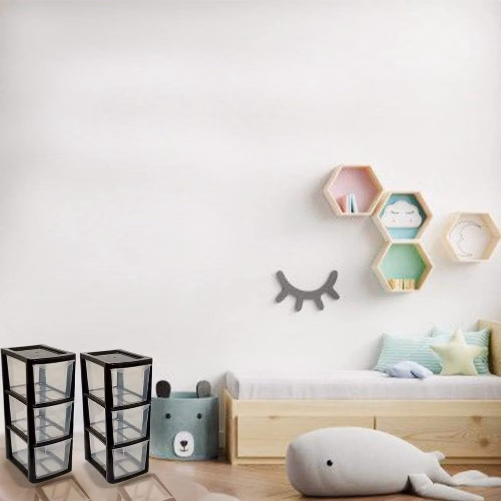 FORGEVIO 2 x 3 Tier Plastic Storage Drawers in Black, Width: 50 cm – 3