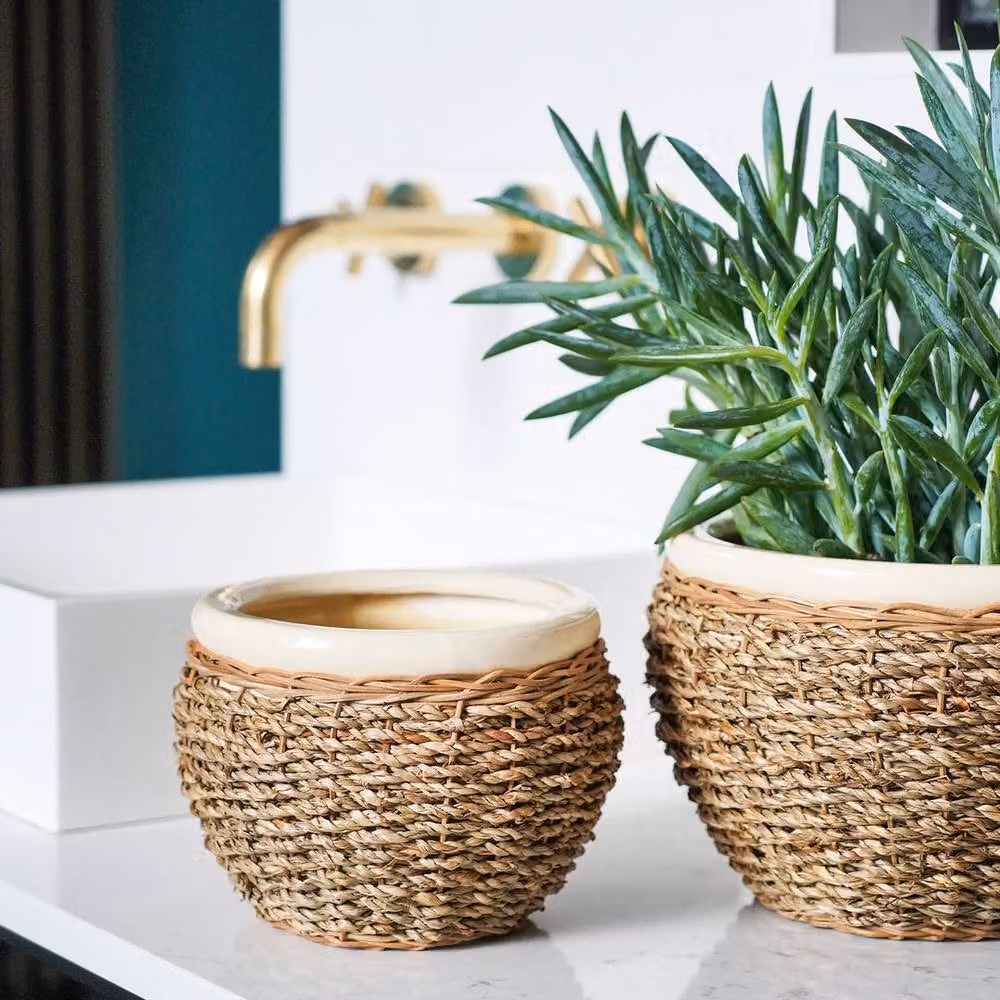 Lemon Pavilion Furniture and Decor Nested Seagrass Pot Covers, Set of 2, Beige and Sand – 2