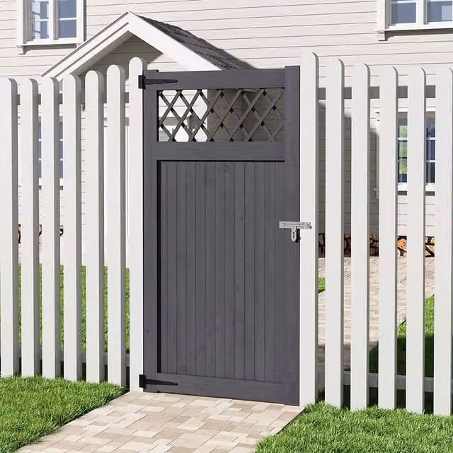 Livingandhome Rhombus Wood Garden Gate in Grey, W: 90 cm, H: 180 cm