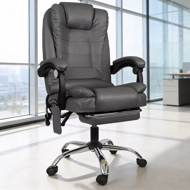 FORGEVIO Executive High Back Office Chair with 2-Point Massage in Grey Synthetic Leather – 1