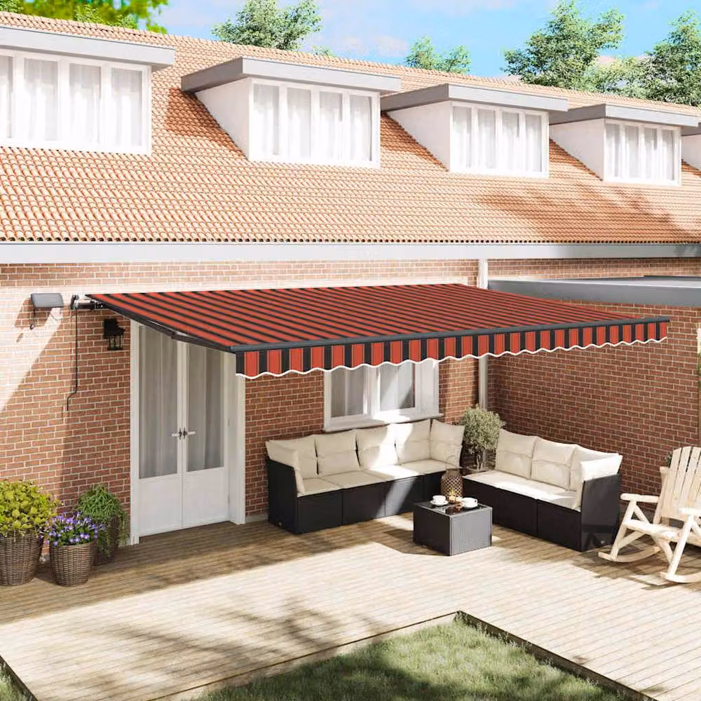 Berkfield Home Manual Retractable Wall-Mounted Awning with LED, Orange and Brown Striped, W: 500 cm, D: 300 cm – 2