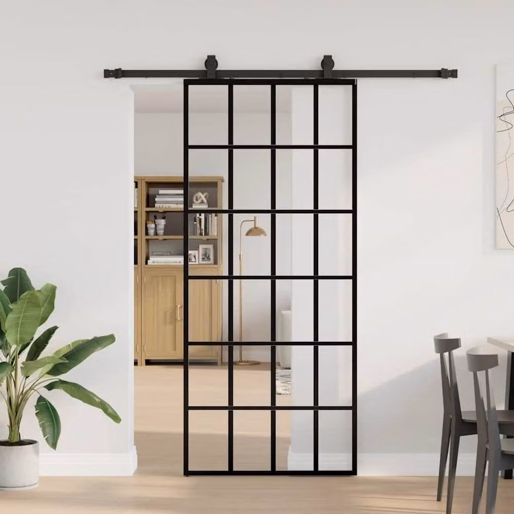 Berkfield Home Modern Sliding Glass Door with Hardware Set in Black, W: 90 cm, H: 205 cm – 2