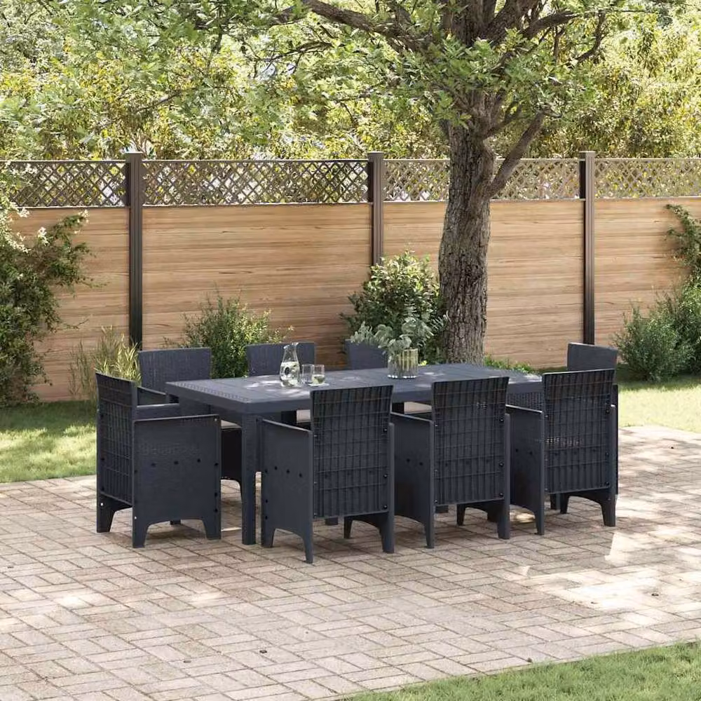 Berkfield Home 9 Piece Anthracite Poly Rattan Garden Dining Set with Cushions – 2