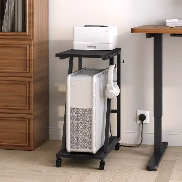 FORGEVIO Computer Tower Stand in Black, W/D/H: 63 x 30 x 69.5 cm