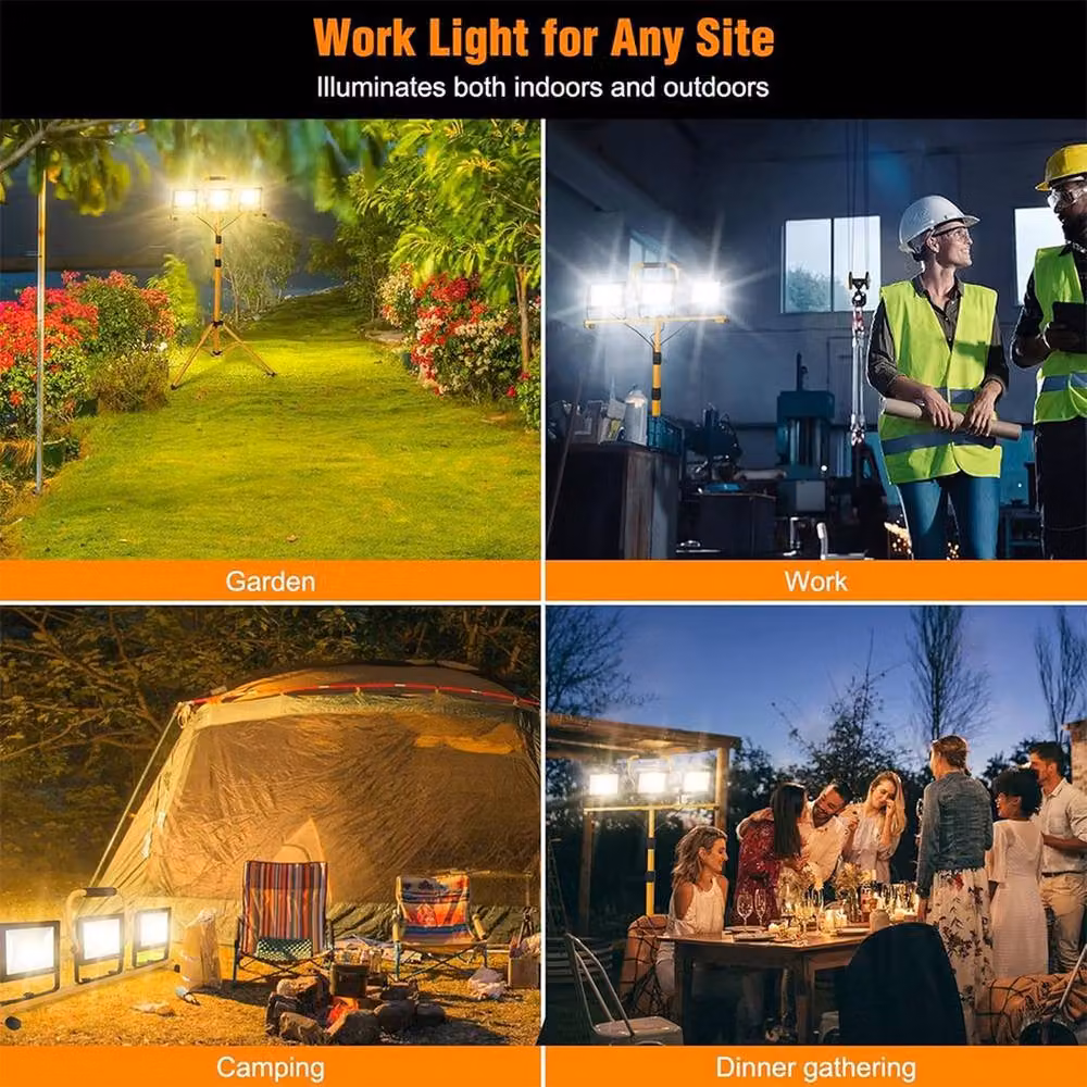 Hinsinc 2x50W Twin LED Tripod Floodlight, IP66 Waterproof, Yellow – 4