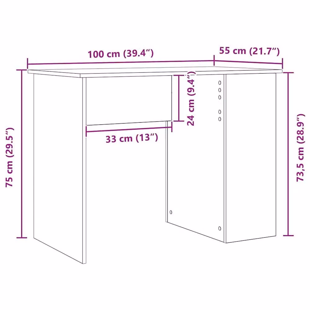 Berkfield Home Modern Black Oak Writing Desk, W/D/H: 100 x 55 x 75 cm – 7