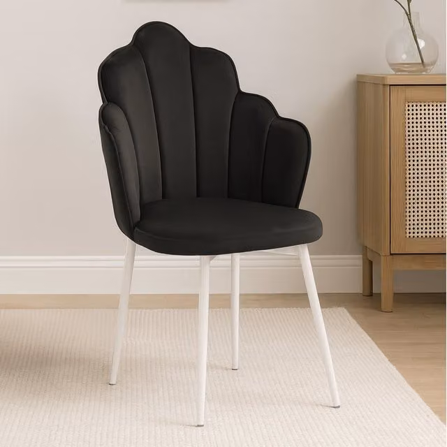 Orsina Tian Black Velvet Armchair with Metal Frame