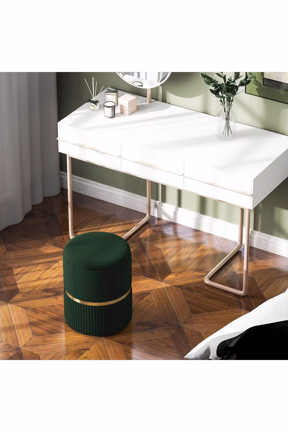 ERGOVEXA Velvet Storage Ottoman, Green, H 44 cm x W 36 cm x D 36 cm – 4