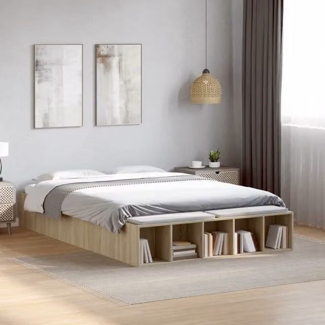 Berkfield Home Sonoma Oak Bed Frame in Brown, Small Double, W/D/H: 120 x 200 cm