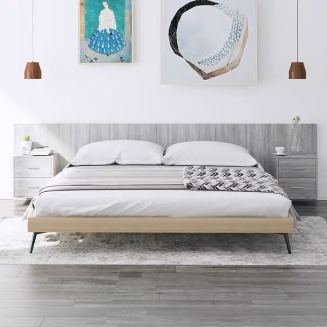 Berkfield Home Grey Sonoma Bed Headboard with Integrated Nightstand Cabinments and Side Compartments in Engineered Wood – 1