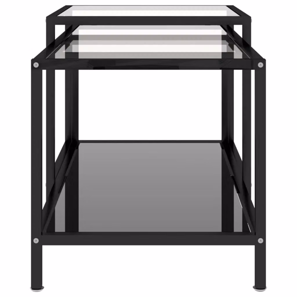 Berkfield Home Set of 2 Nested Industrial Tea Tables with Black Tempered Glass and Metal Frames – 3