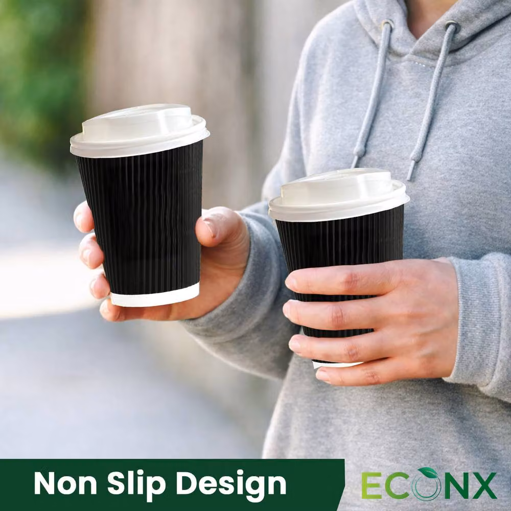 ECONX Black Disposable Ripple Paper Coffee Cups with Lids, 355 ml, 500 Pieces – 5