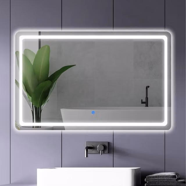 Emitto White Rectangular Bathroom Mirror with 3-Colour LED Light and Touch Sensor