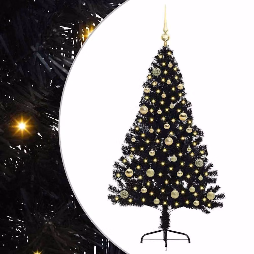Berkfield Home Artificial Pre-lit Christmas Tree in Black, Height: 150 cm – 2