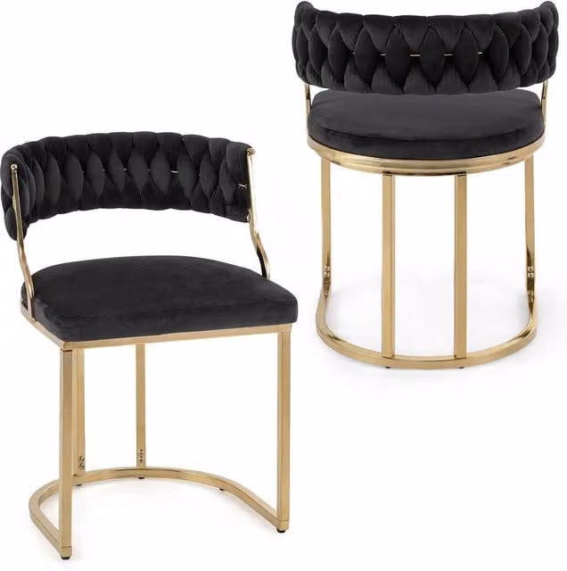 Costway Set of 2 Modern Black Velvet Upholstered Dining Chairs with Armrests – 1