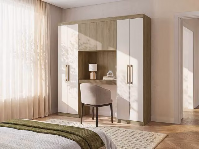 Vente-unique Overbed Unit with 6 Doors, Wardrobes and Storage in Oak and Light Oak, W: 206 cm