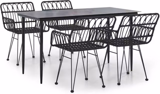 Berkfield Home 5 Piece Black Poly Rattan Garden Dining Set