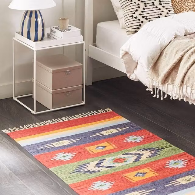 Wyld and Coco Multicolour Kilim Cotton Rug, Reversible Flat Weave, W: 80 cm, L: 150 cm