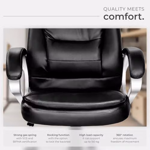 tectake Zulu Executive Office Chair in Black with Faux Leather Upholstery and Headrest – 8