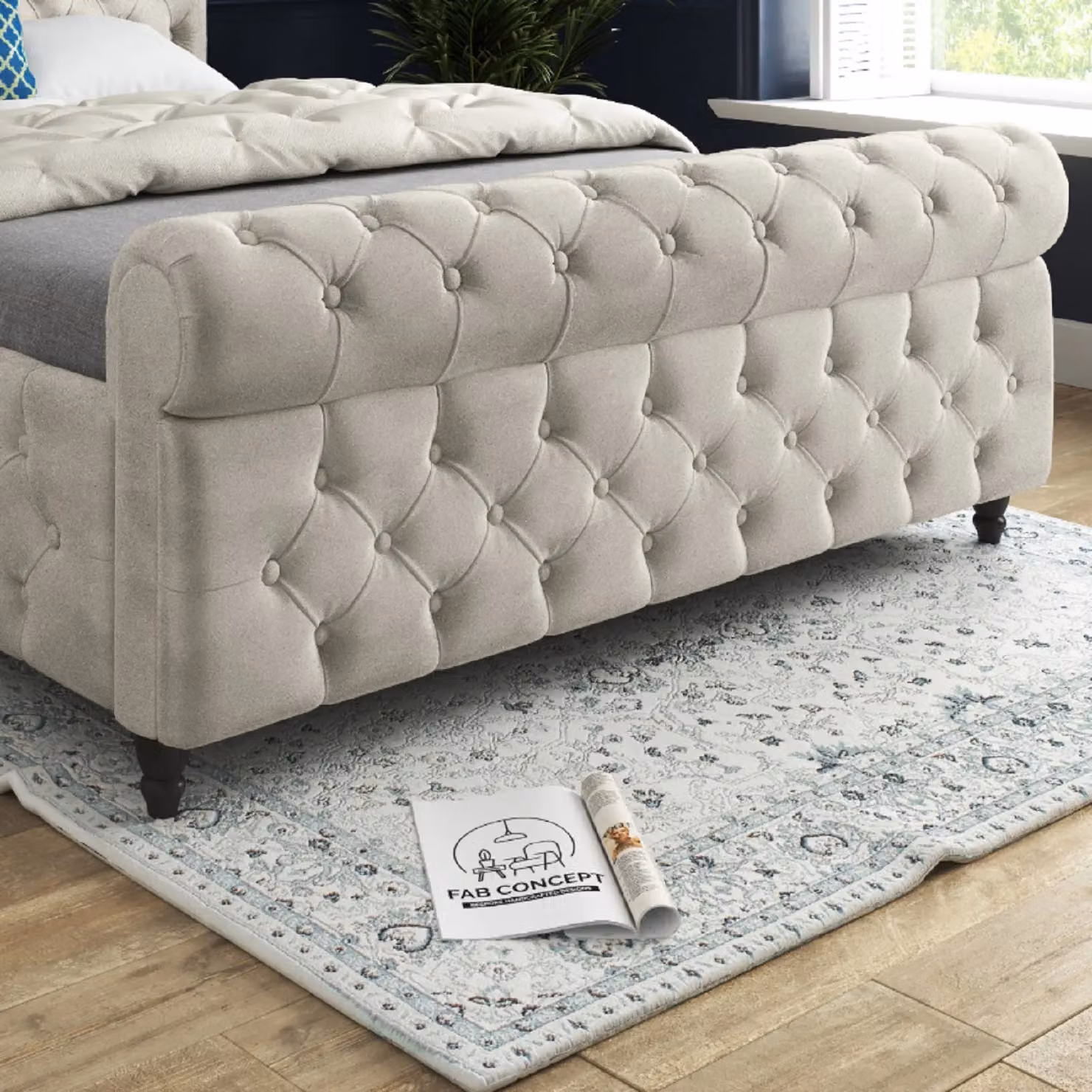 Casani Savana Sleigh Upholstered Soft Velvet Bed Frame in Cream, Size: 140 x 200 cm – 3