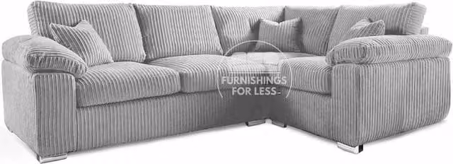 Furnishings For Less UK Delta 4 Seater Right Hand Facing L Shape Corner Sofa in Silver Jumbo Cord