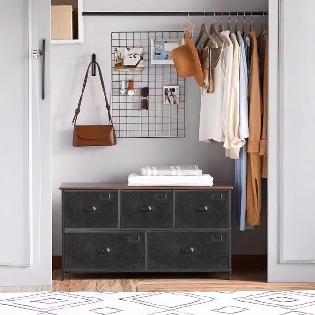 SONGMICS Modern Black Fabric Bedroom Chest of Drawers with Metal Frame