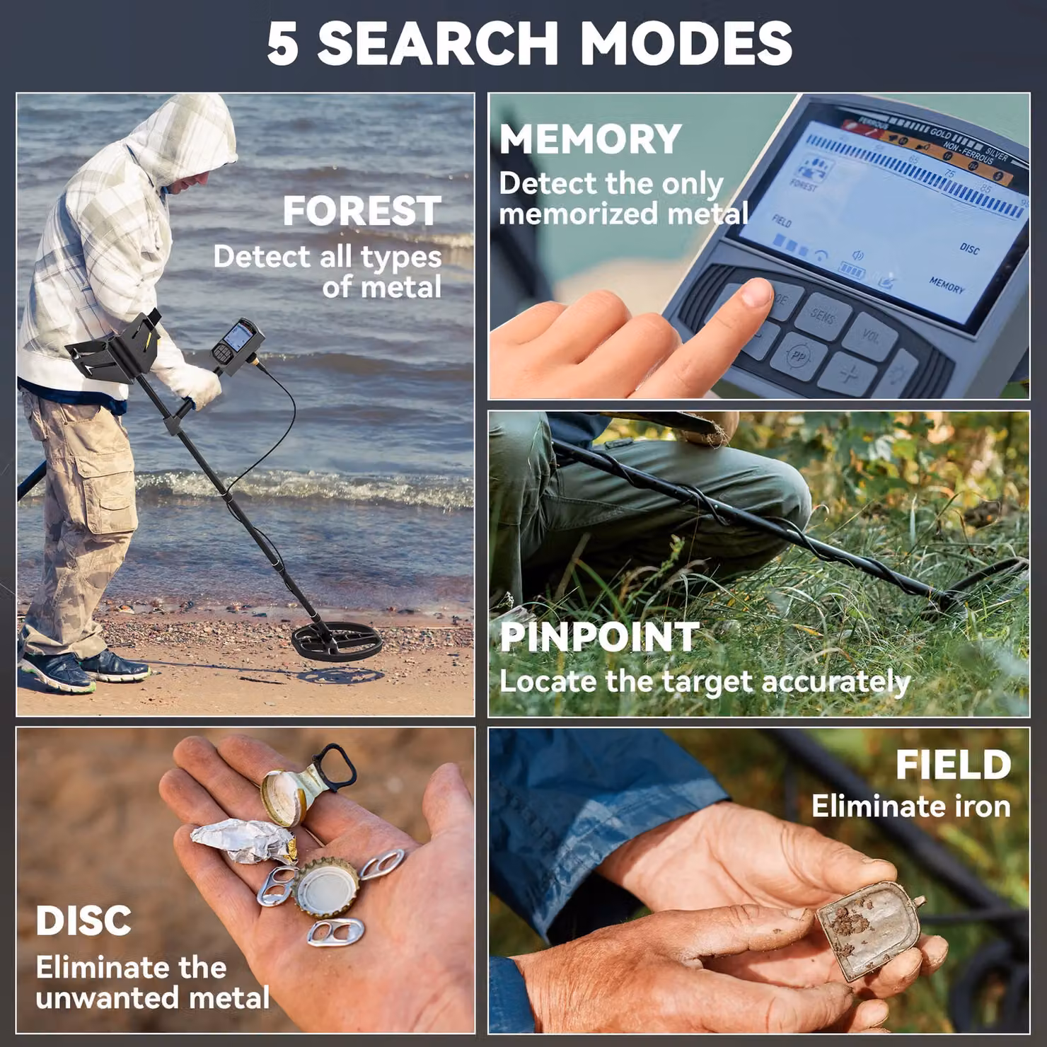 OUTSUNNY Gold Metal Detector with DSP Chip and 5 Professional Modes in Dark Grey – 3