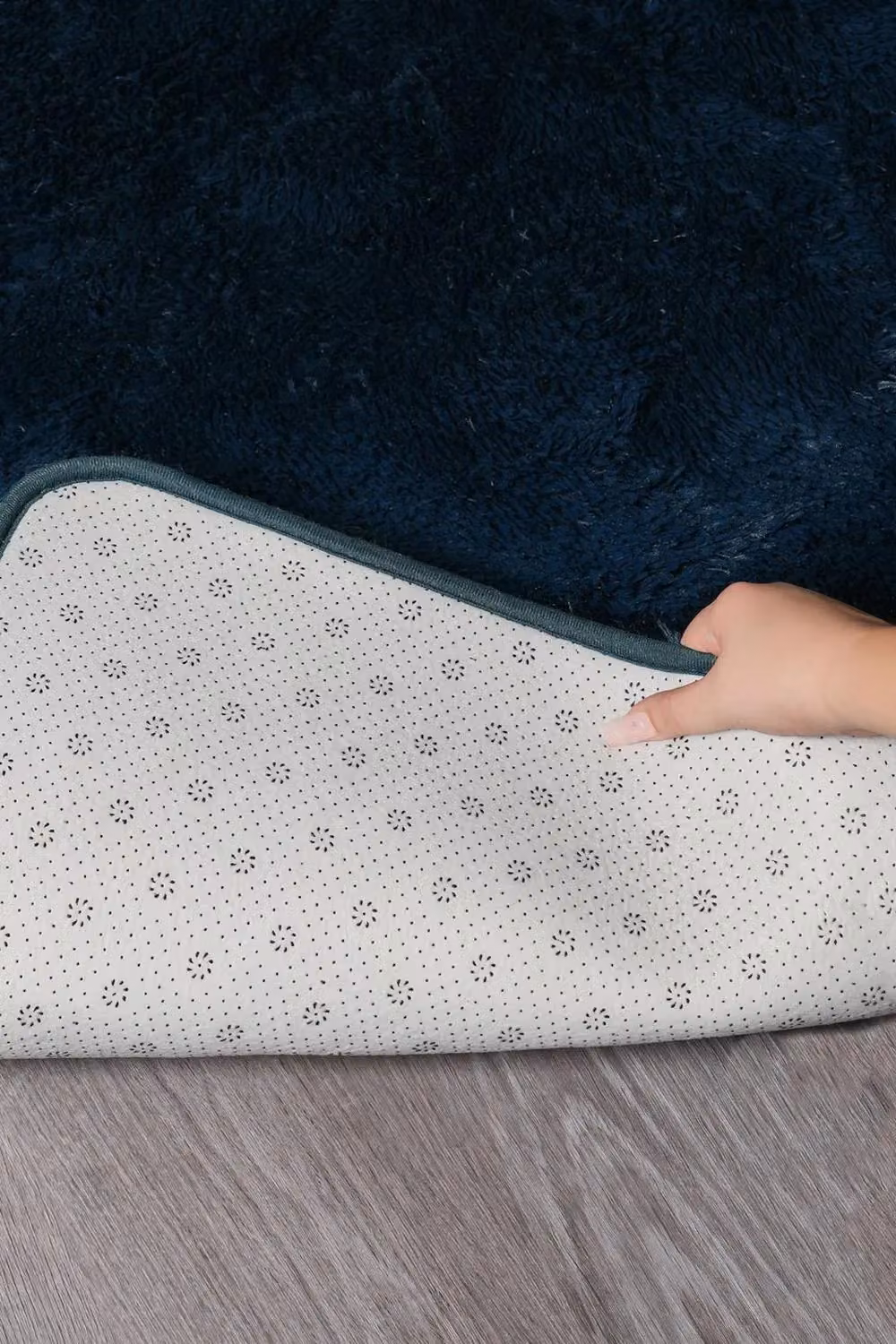 OHS Navy Blue Plain Shaggy Fluffy Anti-Slip Rug, W/D/H: 120 x 170 cm – 3