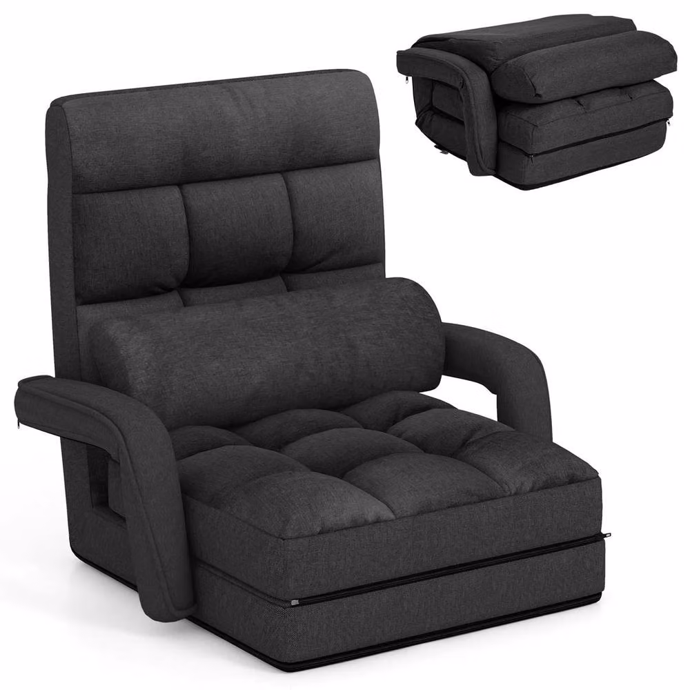 VOGREX Grey Adjustable Folding Padded Floor Gaming Chair with Armrests and Adjustable Headrest – 4