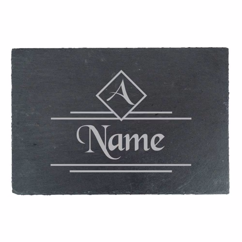 Uniqueful Personalised Name and Initial Design Rectangular Slate Cheeseboard in Black – 2