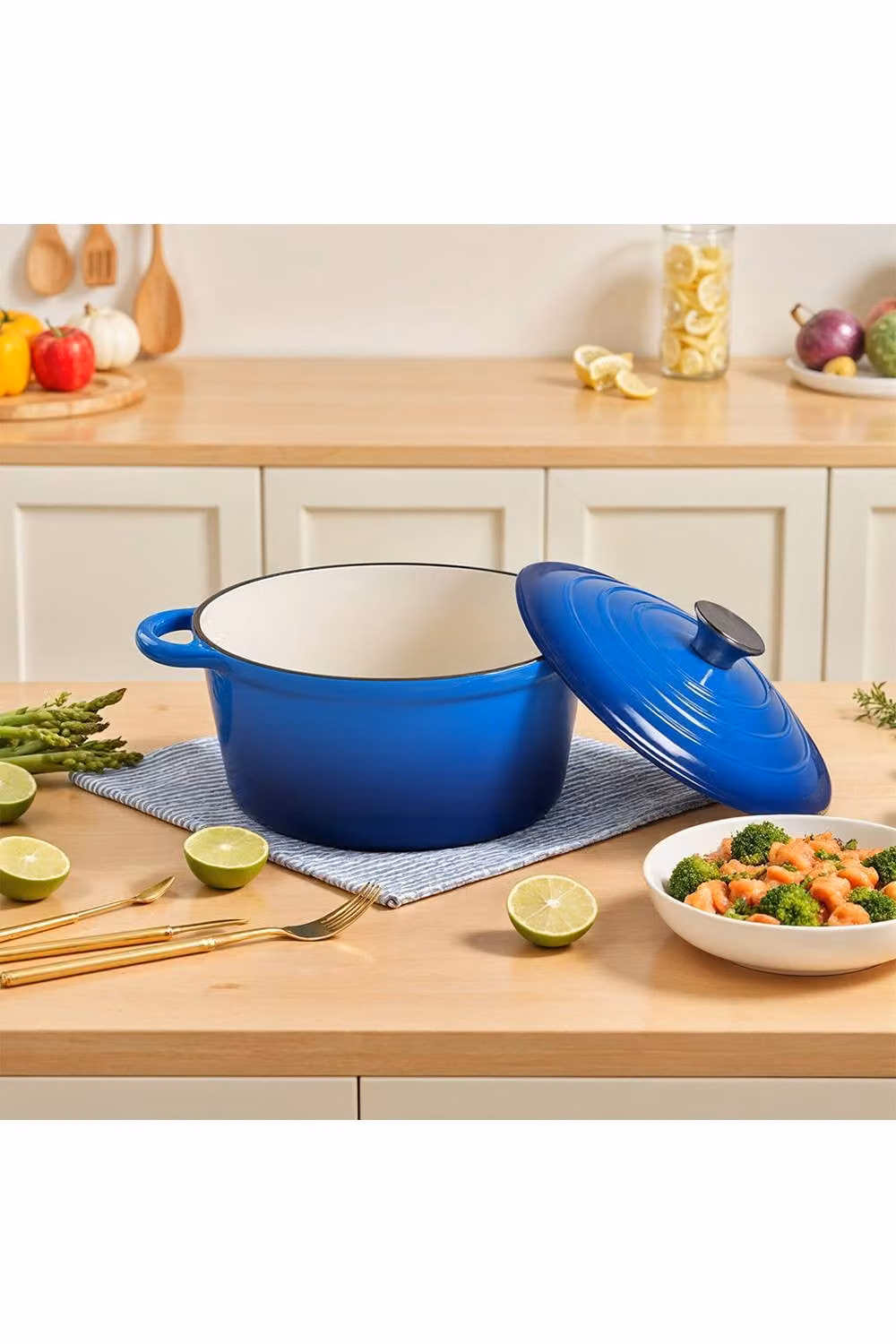 Living and Home Enamelled Cast Iron Dutch Oven Casserole Pot with Lid, Blue, 5 l – 2