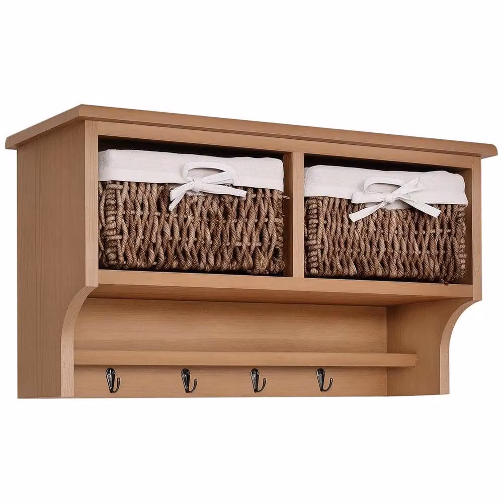 KORVIXA Wall Mounted Coat Hook Storage Unit in Brown, W/D/H: 60 x 37 x 22 cm – 3