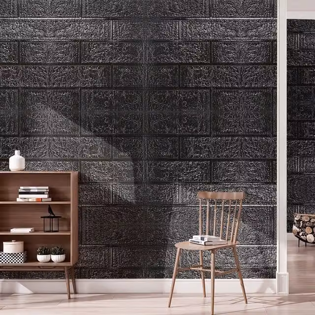 Lifeideas 15 Piece Black Brick Effect Self-adhesive Stone Look Wallpaper