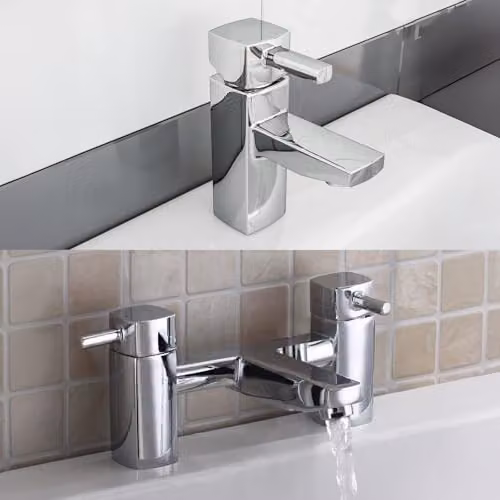 Nes Home Newport Square Basin Mono Mixer Tap and Bath Filler Tap with Pop-Up Waste in Chrome – 2