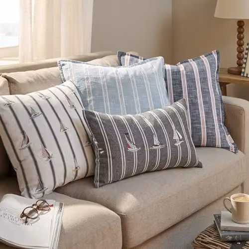 Wylder Abersoch Stripe Cotton Decorative Square Cushion in Multicolour Red and Blue, W/D/H: 50 x 50 x 50 cm – 3