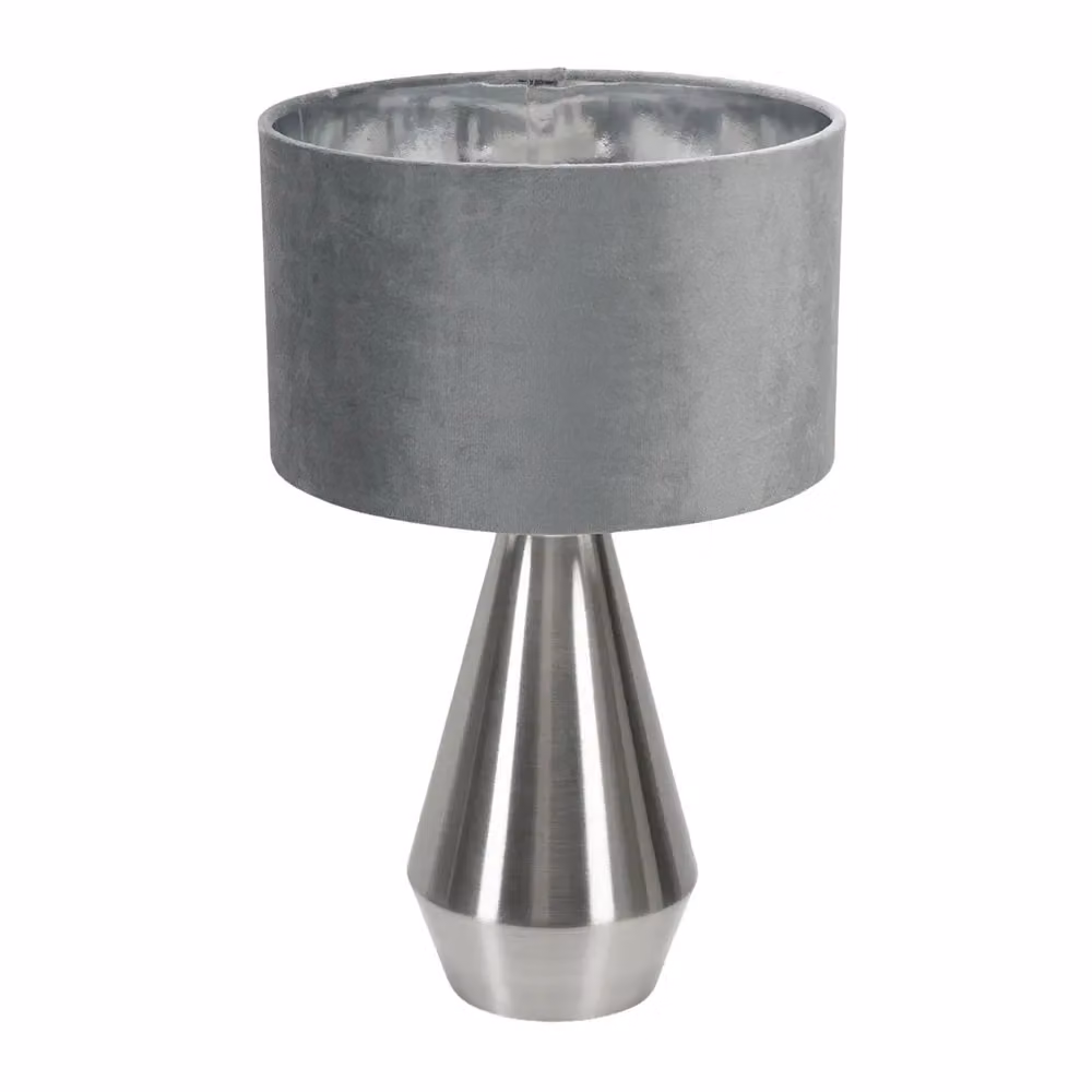ValueLights Jax Dimmable Touch Table Lamp with Grey Velvet and Chrome Inner Shade – 2