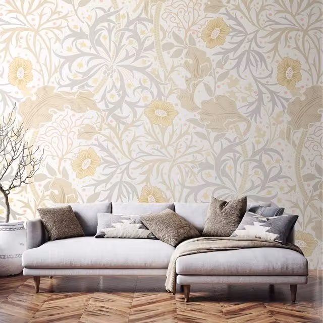 Origin Murals Trailing Seaweed Garden Wall Mural in Chalk and Stone, Multicolour Art Nouveau Floral Design