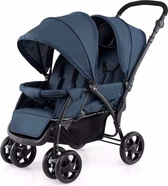 Costway Blue Double Seat Baby Stroller with Adjustable Handle and Suspension