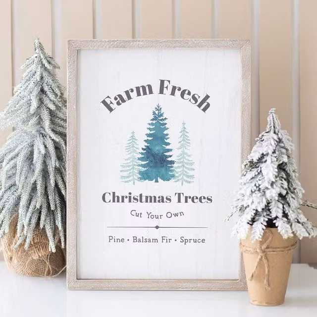 Uniqueful Rustic Christmas Trees Framed Wall Art Print, Multicolour and White, W: 26 cm, H: 35 cm