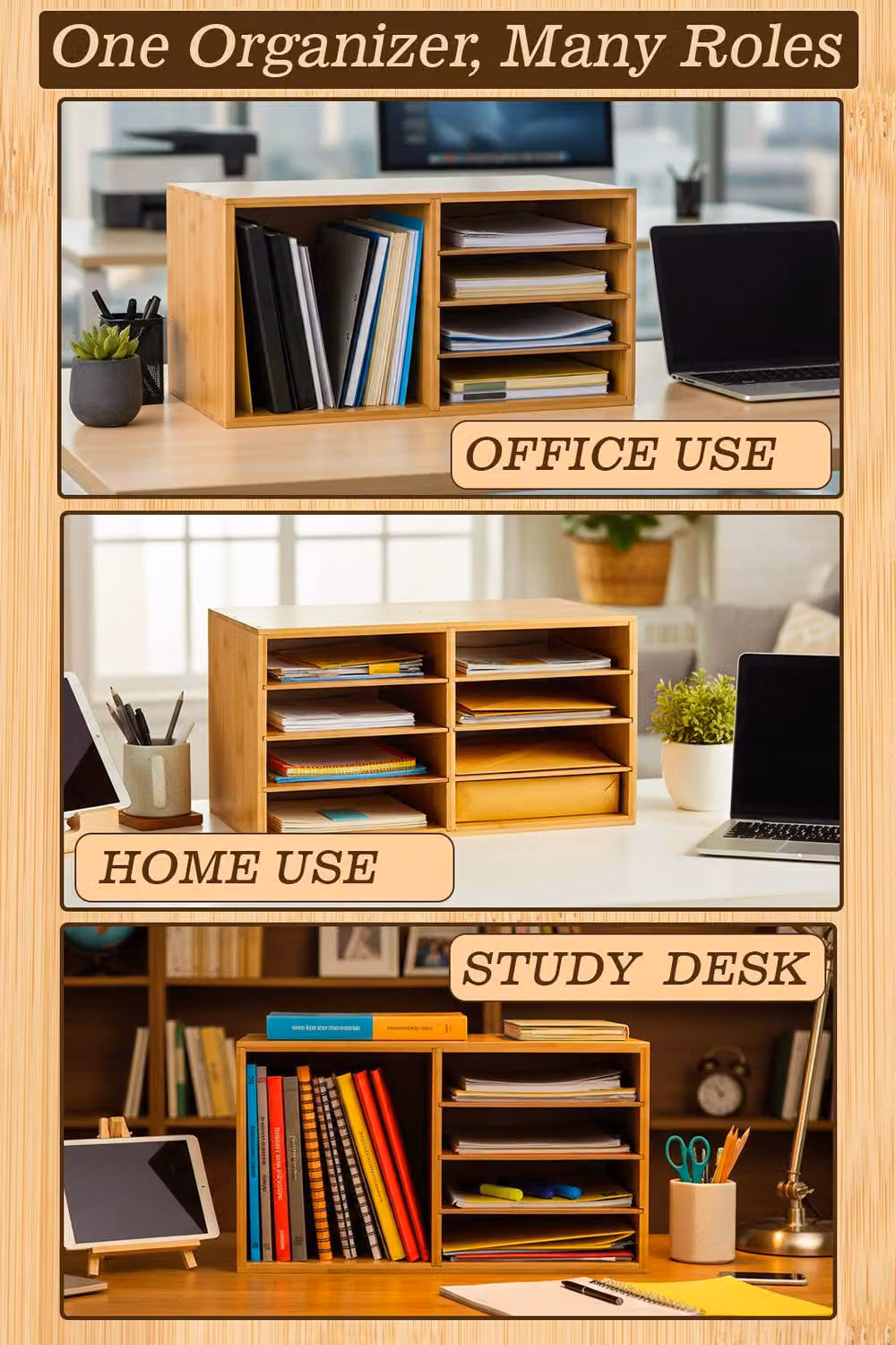 Hygrad Bamboo A4 Desktop File Sorter and Document Organiser, Beige, W: 31.0 cm, D: 31.0 cm, H: 25.0 cm – 2