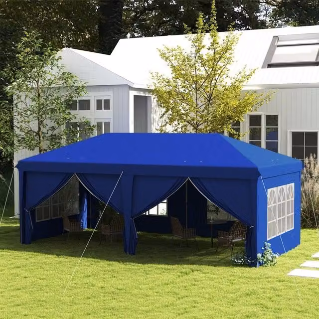 OUTSUNNY Blue Pop Up Gazebo Canopy Marquee with Carry Bag, W: 300 cm, D: 295 cm, H: 270 cm