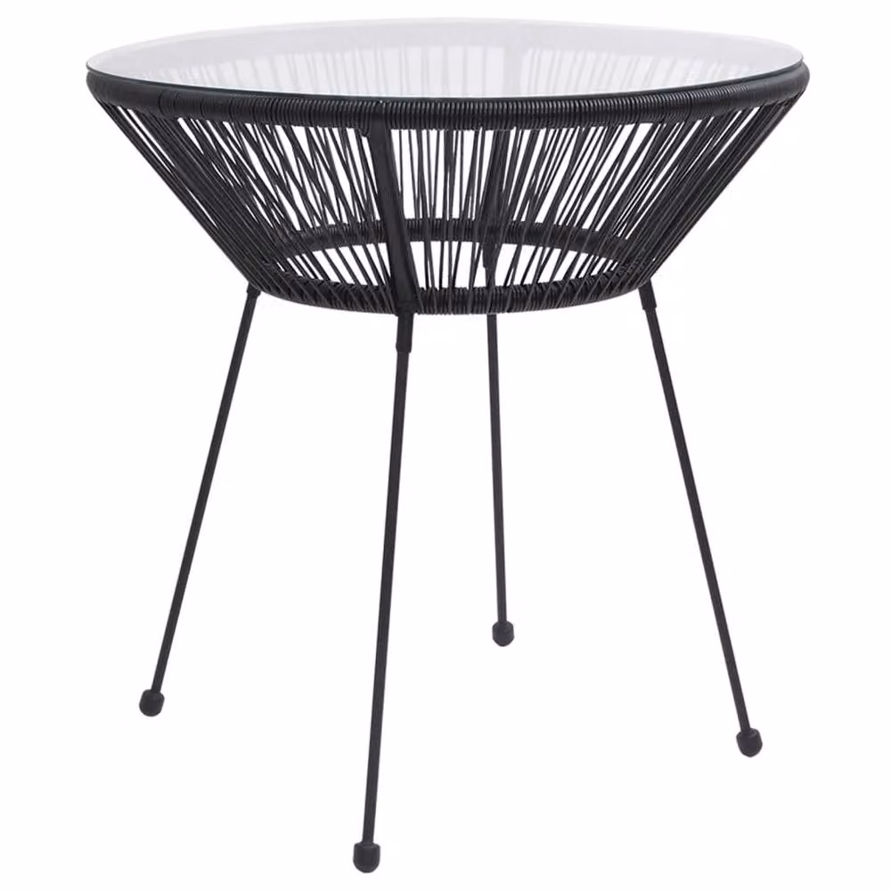 Berkfield Home Black Rattan and Glass Garden Dining Table, Diameter: 70 cm, Height: 74 cm – 2