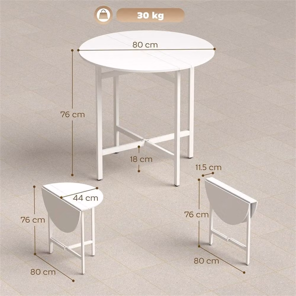 Nordara White Modern Drop Leaf Dining Table with Butterfly Leaf, W: 100 cm, D: 80 cm – 2